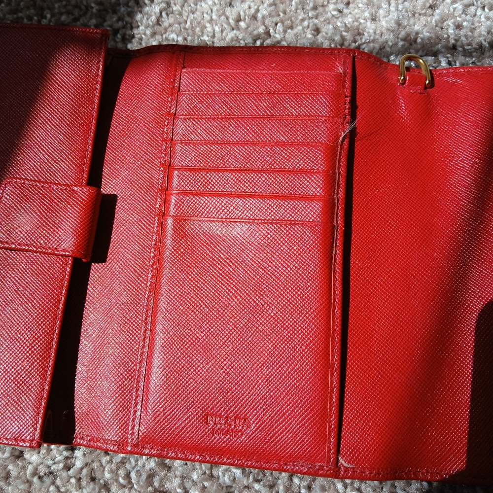 PRADA Red Saffiano Leather Trifold Continental Wallet - Picture 10 of 14